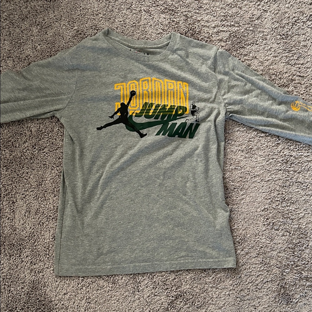 Jordan Gray Long Sleeve with Yellow and Green Logo